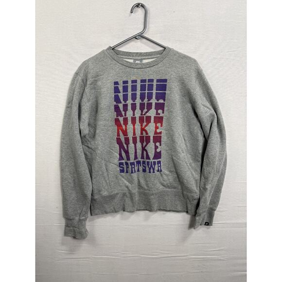 Nike Sportswear Sweatshirt Men's Medium Gray Graphic Logo Long Sleeve Pullover - Picture 1 of 7